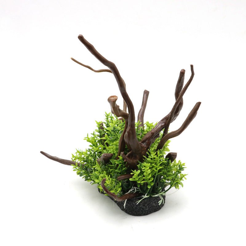 Artificial Aquarium Fish Tank Spider Wood & Moss Ornament Castle Dawn
