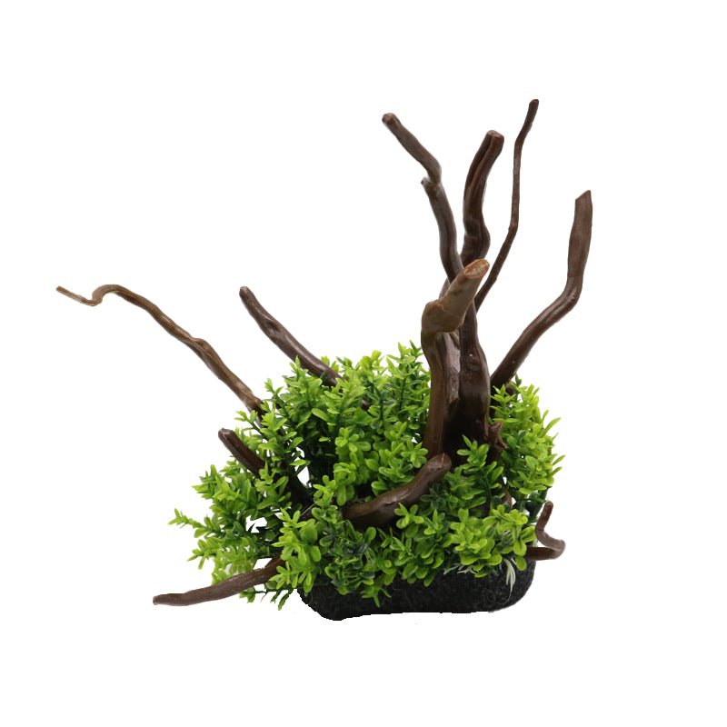 Artificial Aquarium Fish Tank Spider Wood & Moss Ornament Castle Dawn