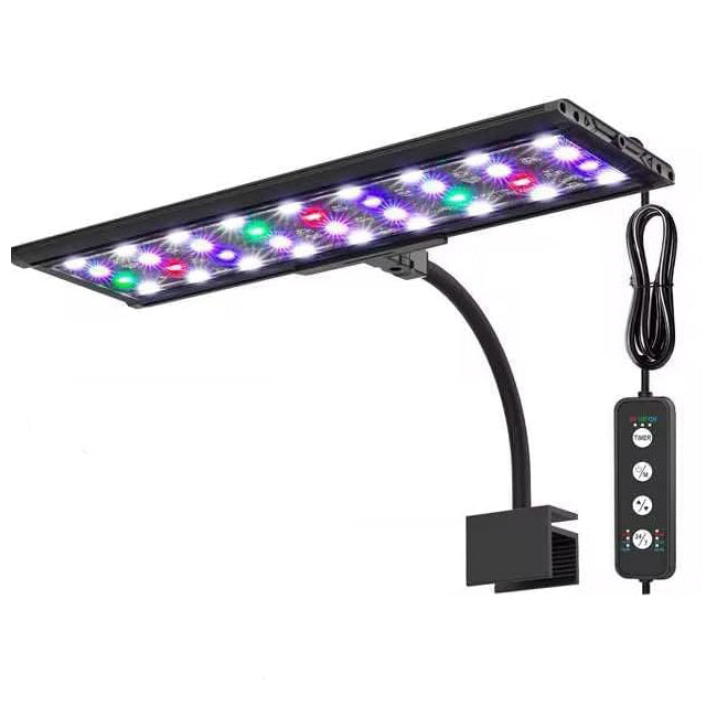 Full spectrum LED aquarium light with clip-on gooseneck and 24/7 mode for 30–80 cm fish tanks