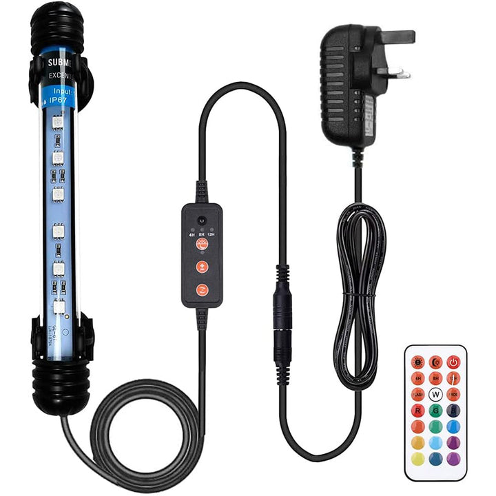 Submersible full-spectrum RGB LED aquarium light with remote and timer for 18 – 112 cm fish tanks
