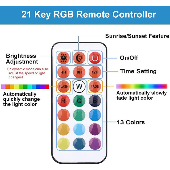 21 Key RGB Remote Controller with features and color options labeled