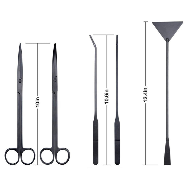 Aquarium Aquascaping Black Carbon Stainless Steel Five Piece Plant Tool Kit - Castle Dawn AquaticsAquarium Aquascaping Accessories Tools