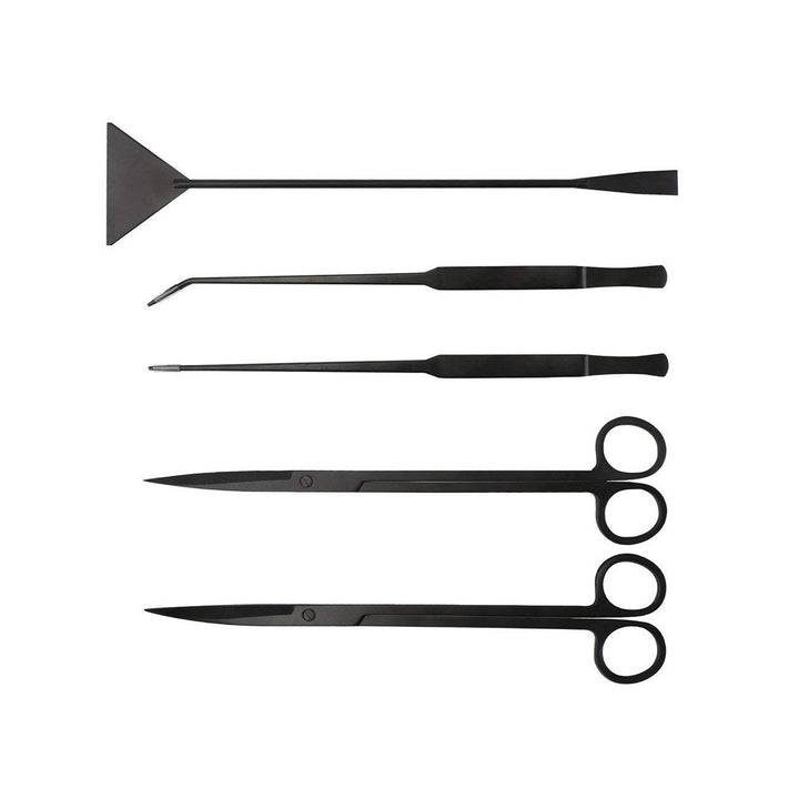 Aquarium Aquascaping Black Carbon Stainless Steel Five Piece Plant Tool Kit - Castle Dawn AquaticsAquarium Aquascaping Accessories Tools