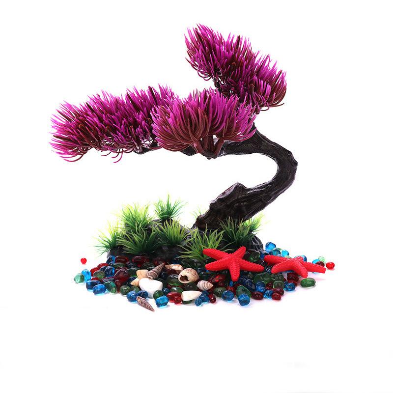 Artificial Aquarium Medium Bonsai Purple Pink Tree Plant
