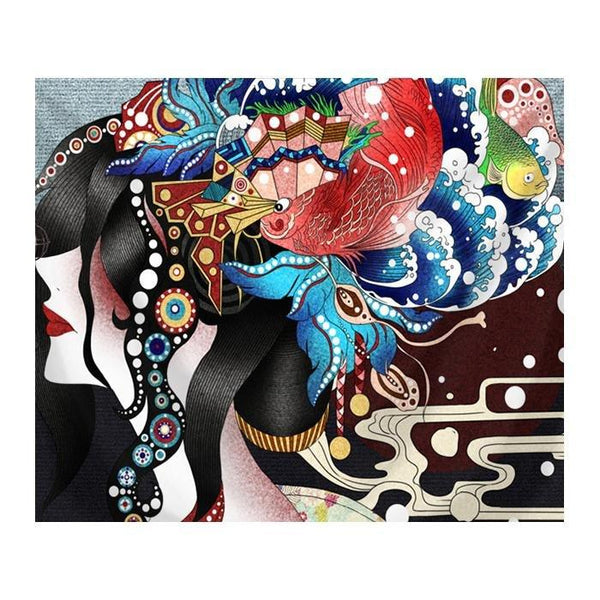 Betta Fighter Fish Geisha Ukiyo-e Style Printed Fabric Wall Tapestry. - Castle Dawn AquaticsHome Decor