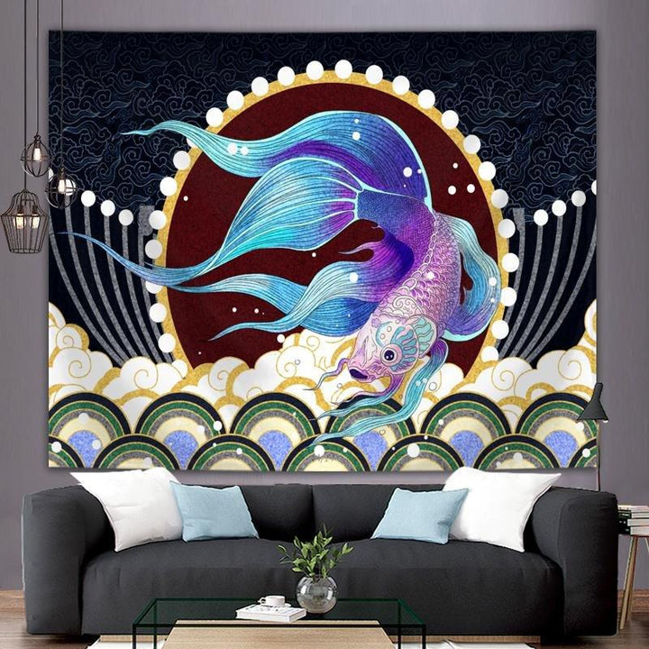 Betta Fighter Fish Ukiyo-e Style Printed Fabric Wall Tapestry - Castle Dawn AquaticsHome Decor