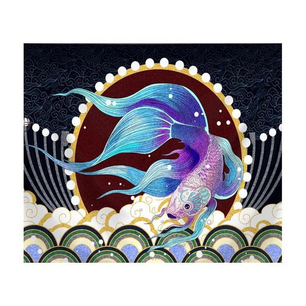 Betta Fighter Fish Ukiyo-e Style Printed Fabric Wall Tapestry - Castle Dawn AquaticsHome Decor