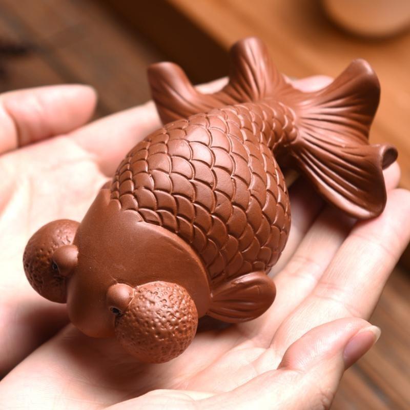 Handcrafted Ceramic Red Clay Tea Pet Goldfish Ornament - Castle Dawn AquaticsHome Decor