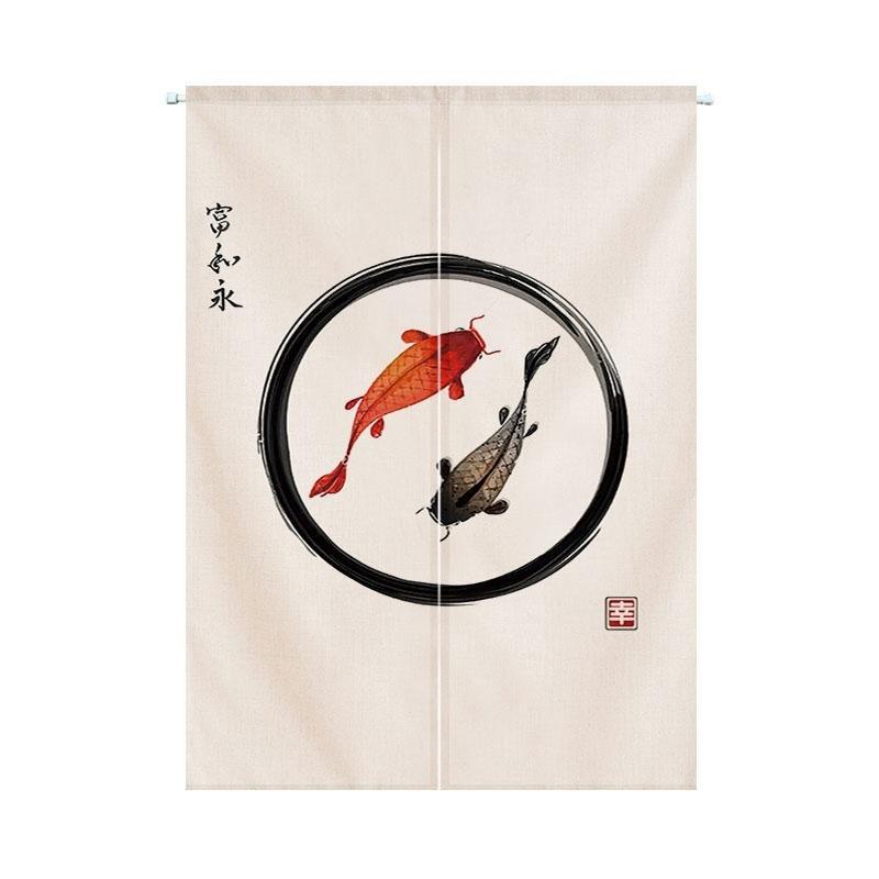 Japanese Noren Linen Koi Feng Shui Print Fabric Curtain Doors - Castle Dawn AquaticsHome Decor