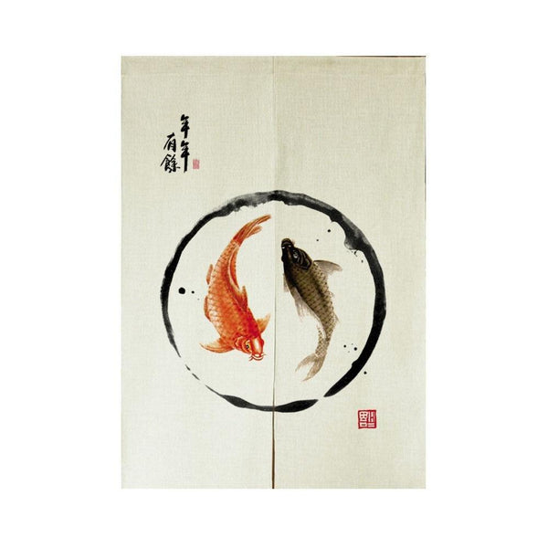 Japanese Noren Linen Koi Ink Painting Feng Shui Print Fabric Curtain Doors - Castle Dawn AquaticsHome Decor