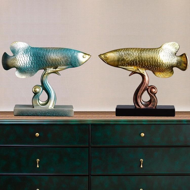 Large Lucky Golden And Copper Blue Arowana Ornament. - Castle Dawn AquaticsHome Decor