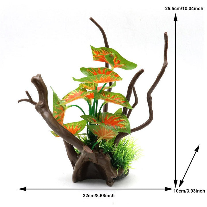 Medium Artificial Spider Wood & Caladium Ornament - Castle Dawn Aquatics