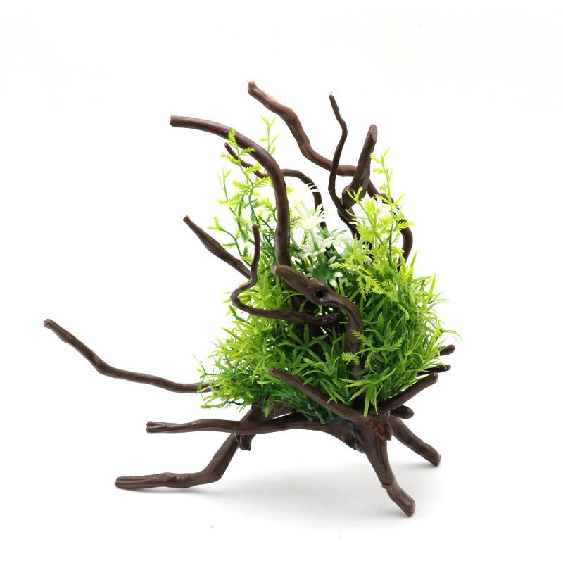 Medium Artificial Spiderwood & Mixed Helferi Plant Ornament - Castle Dawn Aquatics