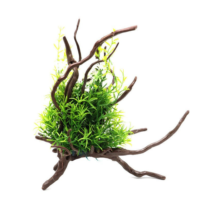 Medium Artificial Spiderwood & Mixed Helferi Plant Ornament - Castle Dawn Aquatics