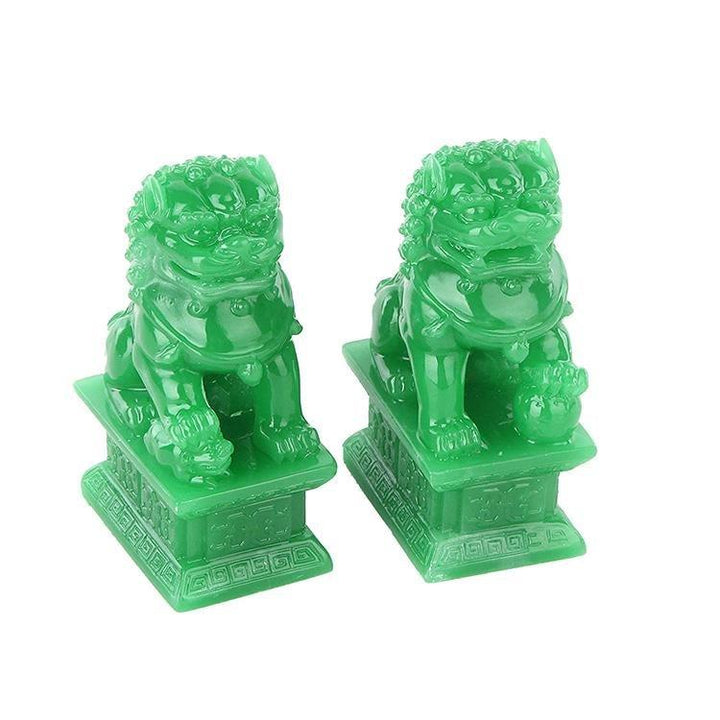 Medium Fu Foo Dogs Guardian Lion Resin Jade Statues - Castle Dawn AquaticsAquarium Decor