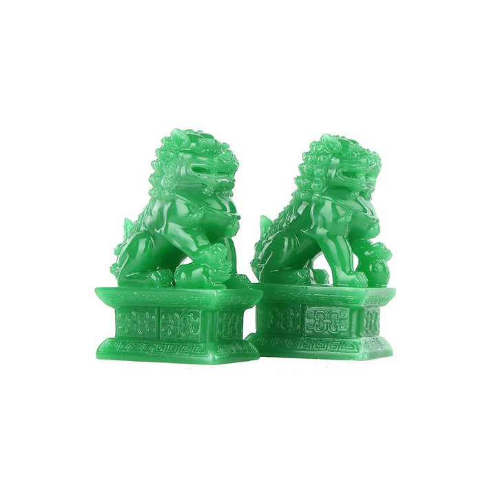 Medium Fu Foo Dogs Guardian Lion Resin Jade Statues - Castle Dawn AquaticsAquarium Decor