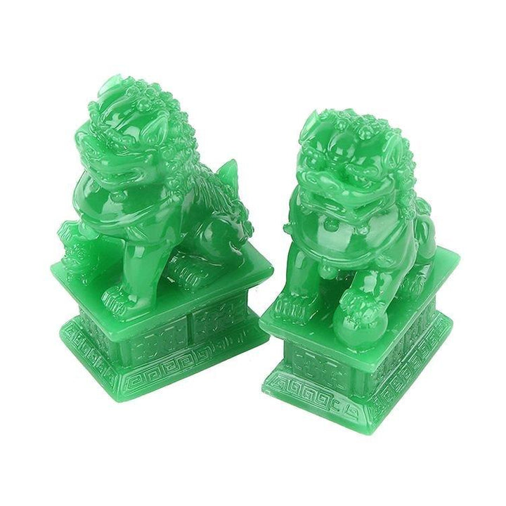 Medium Fu Foo Dogs Guardian Lion Resin Jade Statues - Castle Dawn AquaticsAquarium Decor