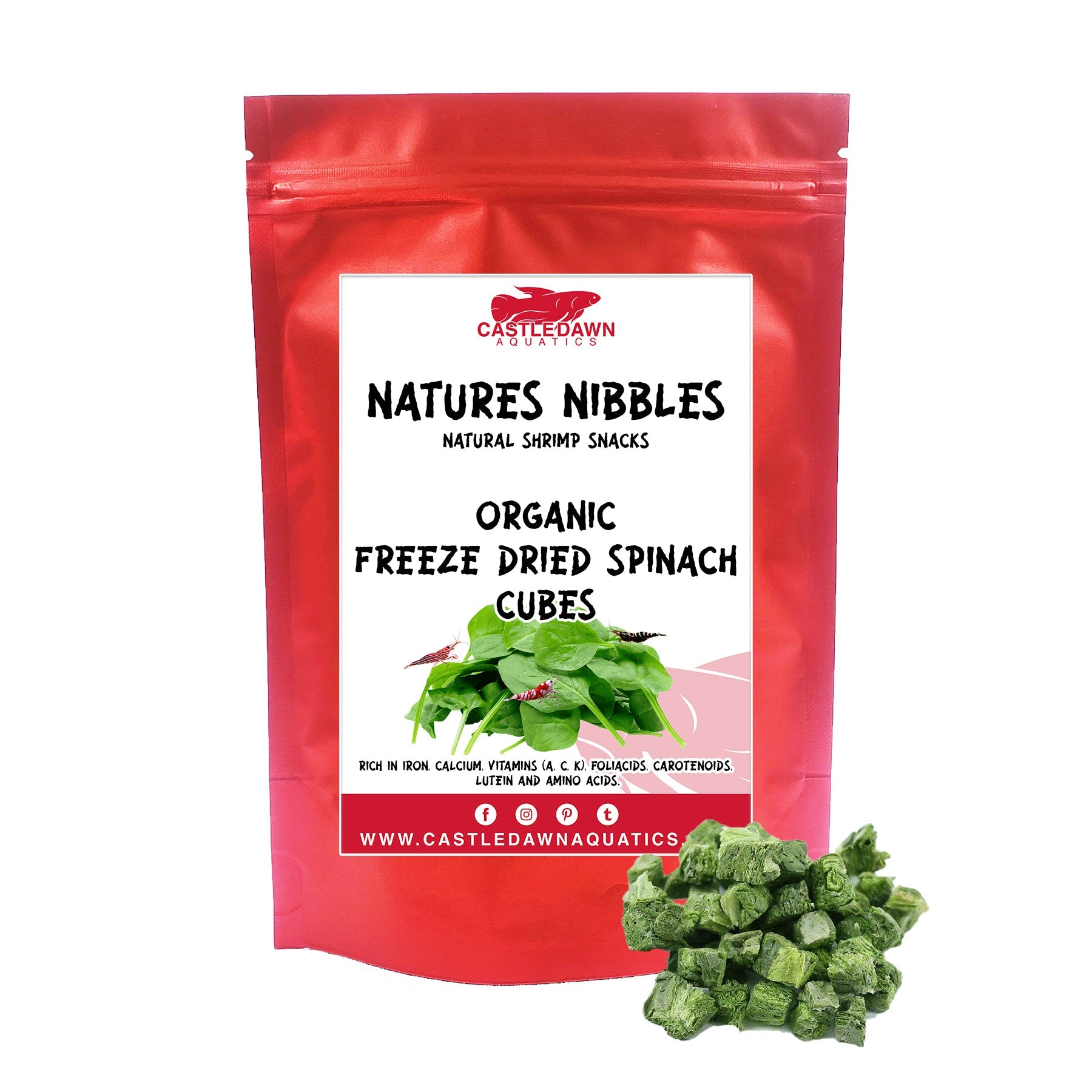 Natures Nibbles Shrimp Snack Freeze Dried Spinach 100g - Castle Dawn Aquatics
