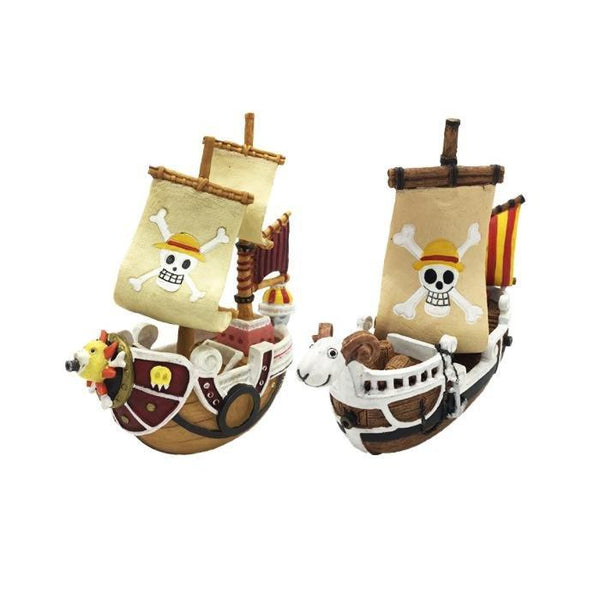 One Piece Merry Go and Thousand Sunny aquarium ornaments – hand-painted anime ship decorations for aquariums