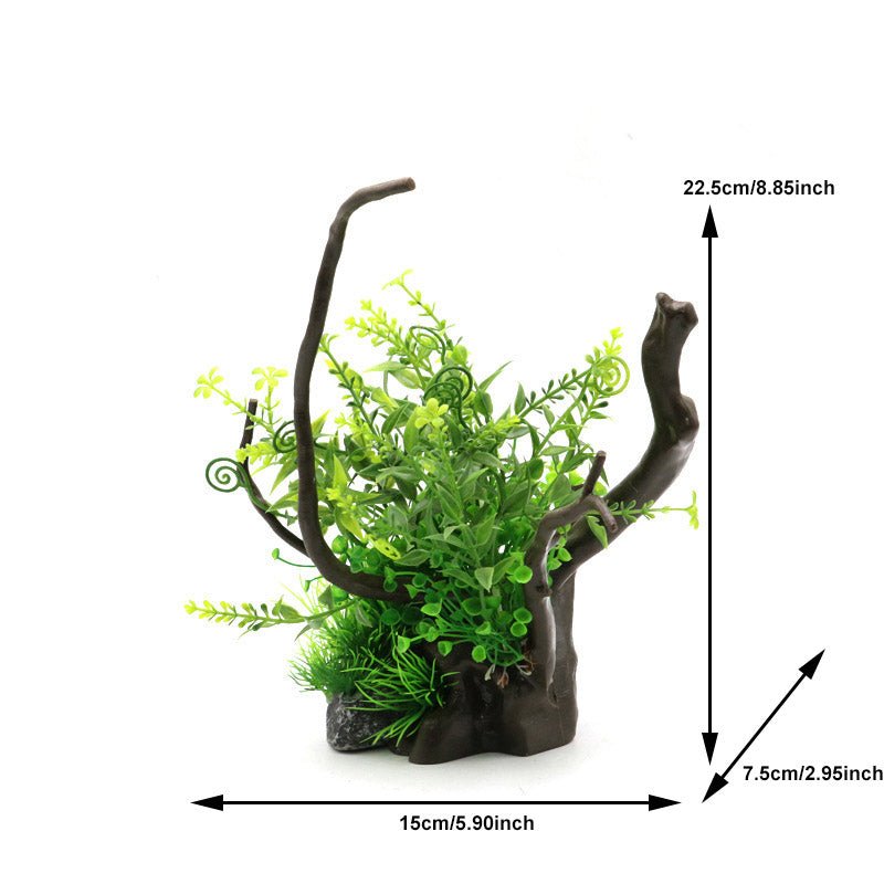 Realistic Medium Resin Spiderwood With Plants - Castle Dawn Aquatics
