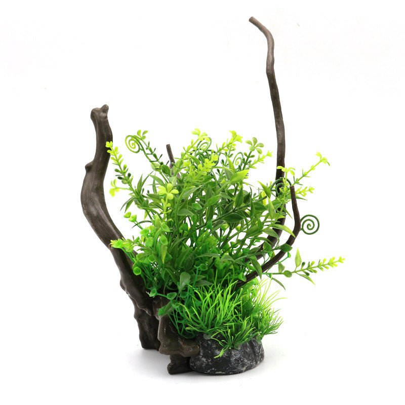 Realistic Medium Resin Spiderwood With Plants - Castle Dawn Aquatics