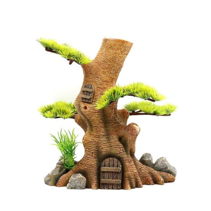 Resin Tree Stump Fairy Hobbit House Bubbler Ornament - Castle Dawn AquaticsAquarium Decor