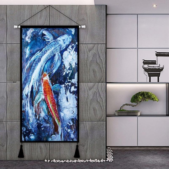 Taiwan Dragon Butterfly Koi Feng Sui Fabric Wall Scroll - Castle Dawn AquaticsHome Decor