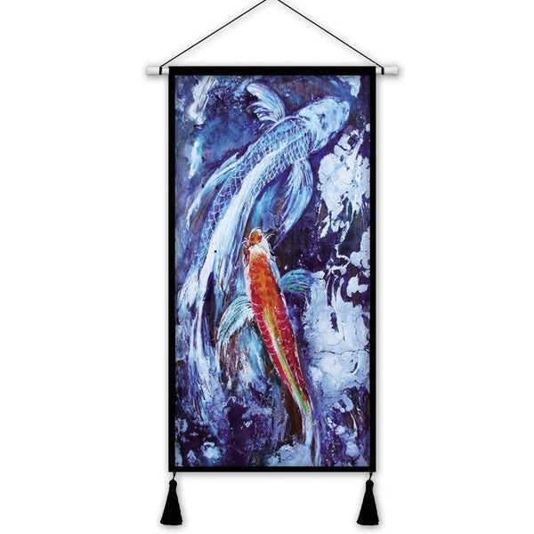 Taiwan Dragon Butterfly Koi Feng Sui Fabric Wall Scroll - Castle Dawn AquaticsHome Decor